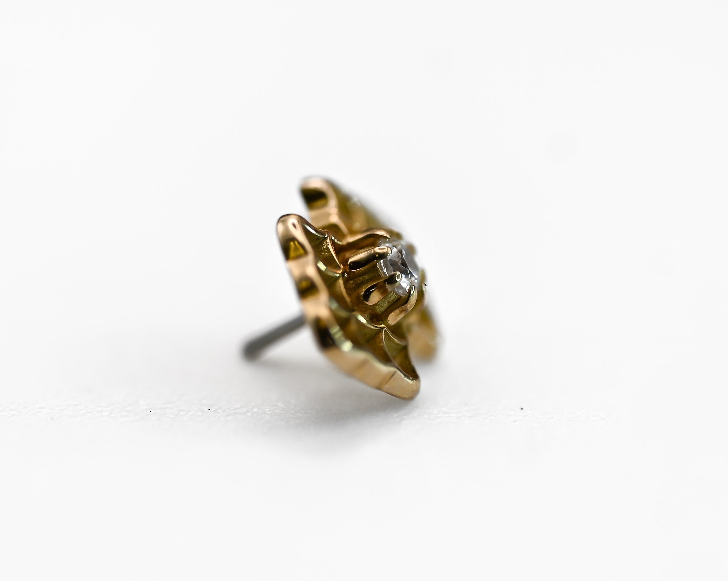 KIWI Double SCALLOPED- 15k Yellow Gold- WHITE CZ