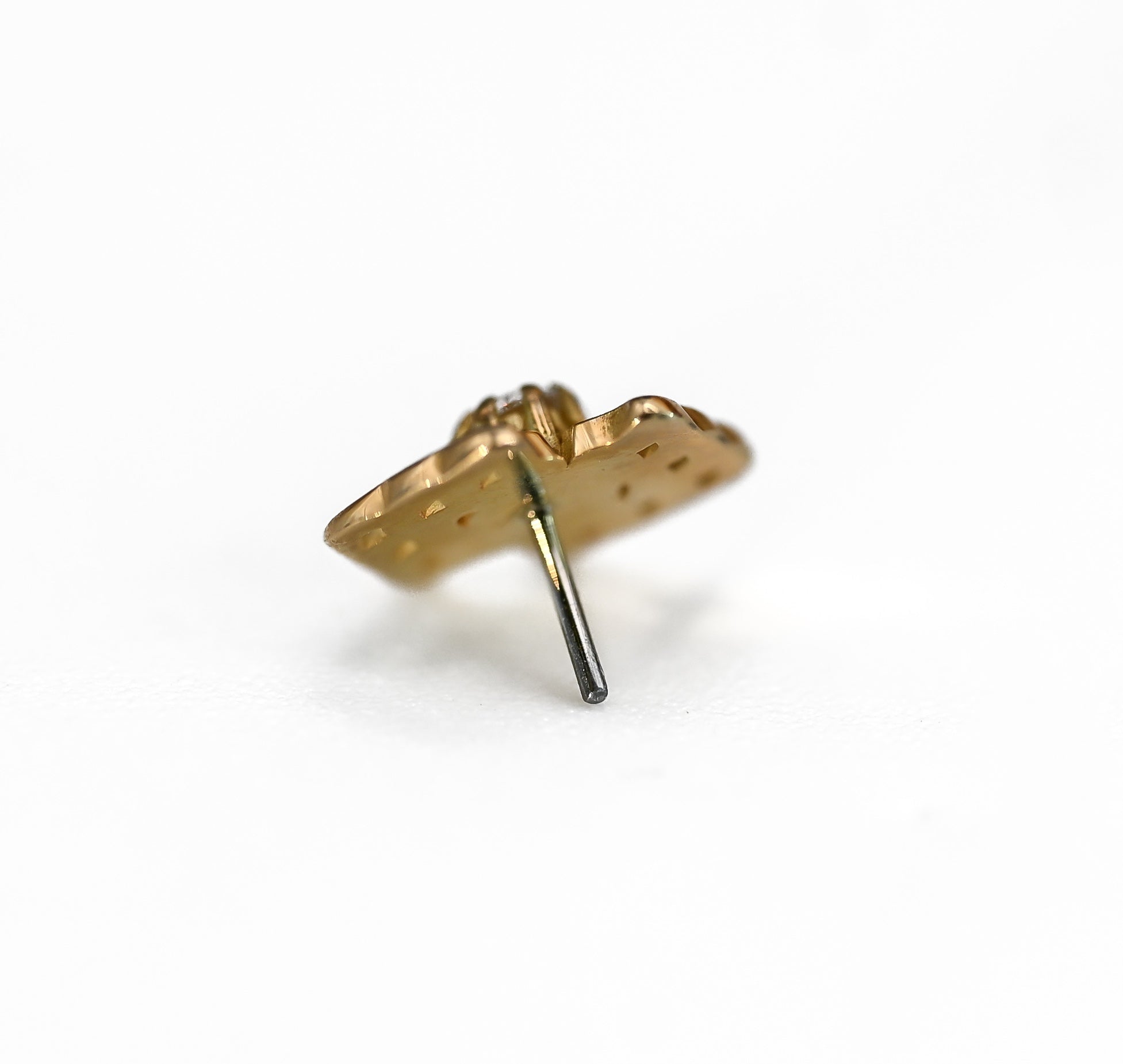 KIWI Double SCALLOPED- 15k Yellow Gold- WHITE CZ