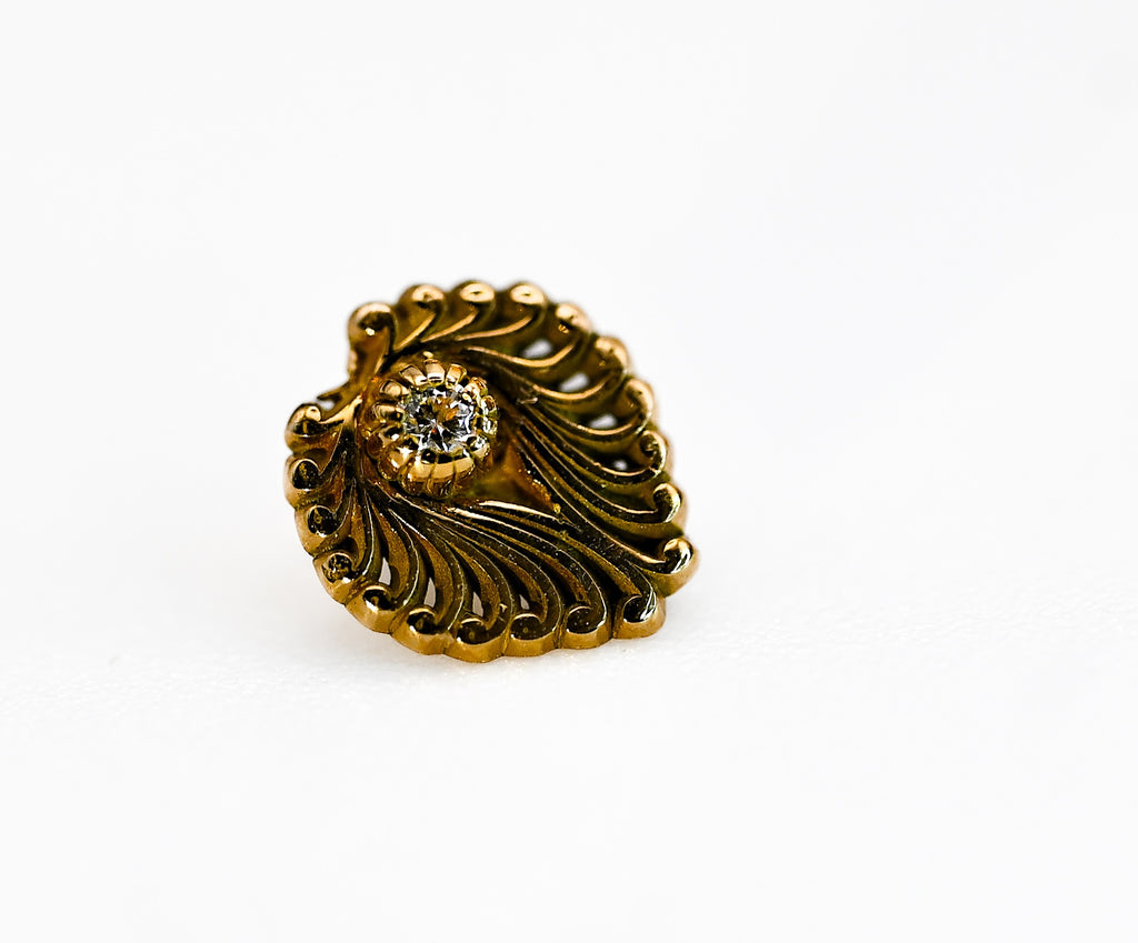 KIWI Wire LEAF Design- 15k Yellow Gold- WHITE CZ