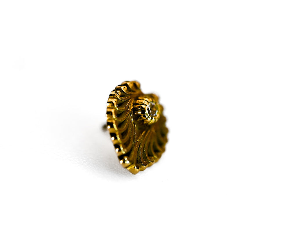 KIWI Wire LEAF Design- 15k Yellow Gold- WHITE CZ