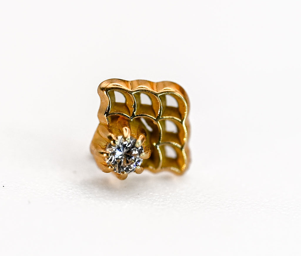 KIWI SCALLOPED- 15k Yellow Gold- WHITE CZ