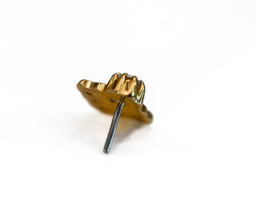 KIWI SCALLOPED- 15k Yellow Gold- WHITE CZ