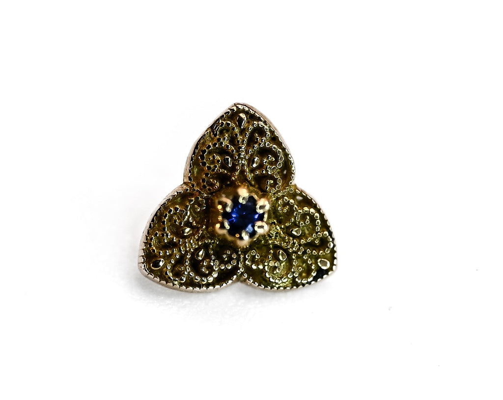 KIWI PAISLEY FLOWER- 15k Yellow Gold- BLUE SAPPHIRE