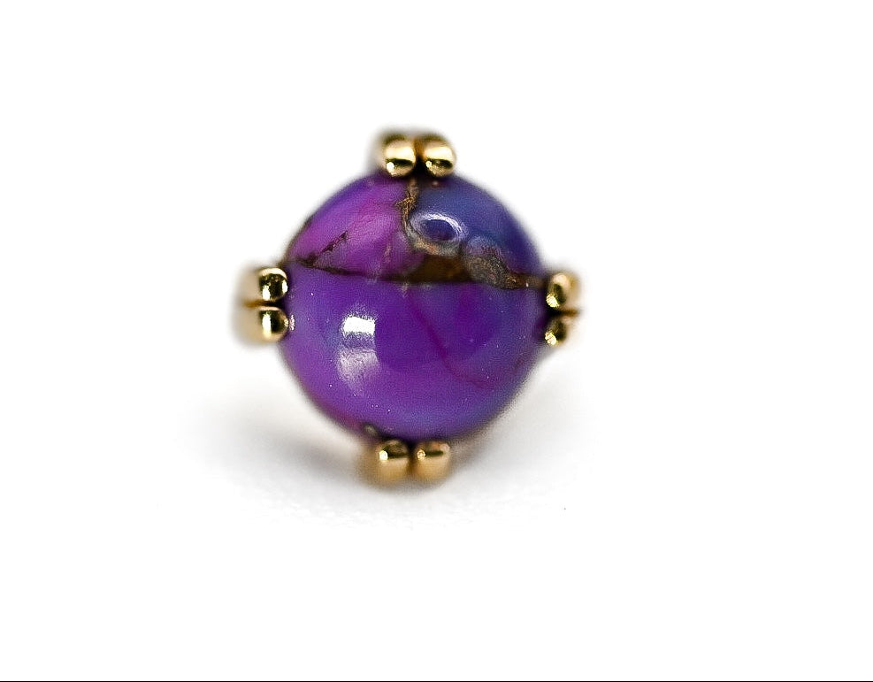 BVLA CAB PRONG 4mm -14k Yellow Gold- PURPLE COPPER TURQUOISE (16g)