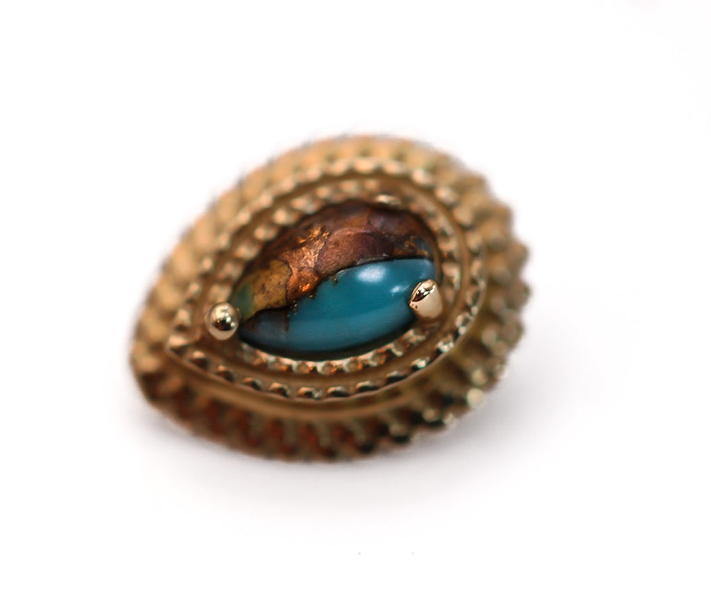 BVLA AFGHAN PEAR 8x6mm- 14k Yellow Gold- Copper Blue Turquoise (16g)