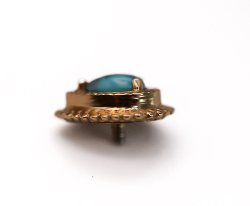 BVLA AFGHAN PEAR 8x6mm- 14k Yellow Gold- Copper Blue Turquoise (16g)