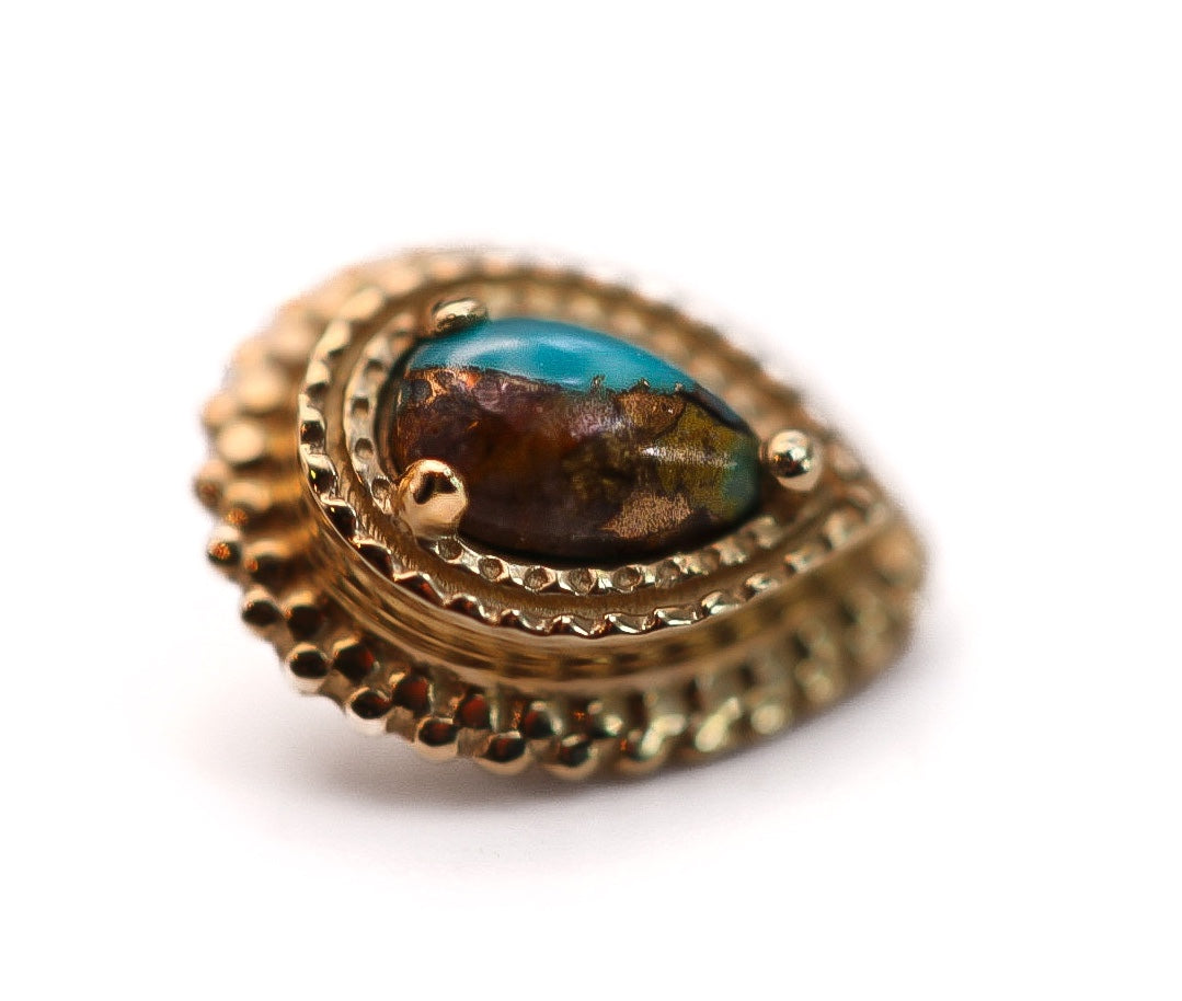 BVLA AFGHAN PEAR 8x6mm- 14k Yellow Gold- Copper Blue Turquoise (16g)