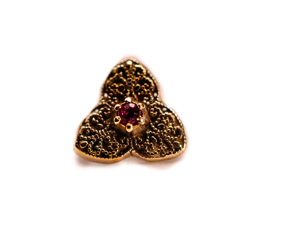 KIWI PAISLEY FLOWER- 15k Yellow Gold- PINK SAPPHIRE
