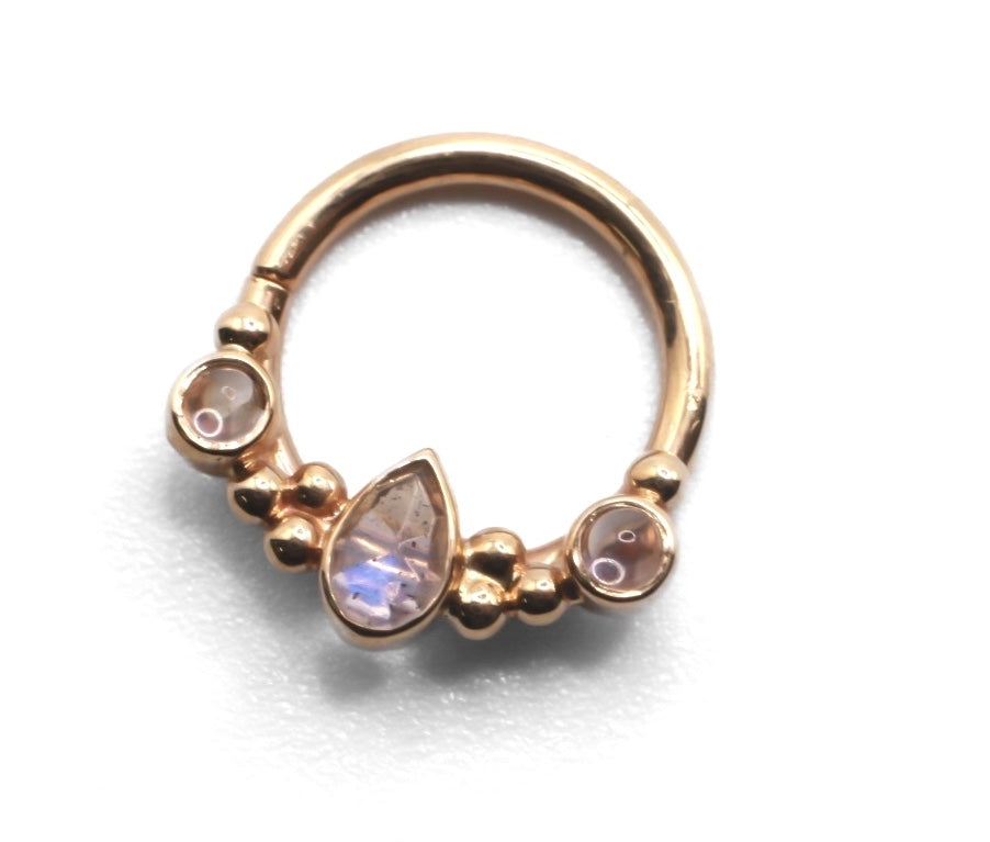 BVLA INSIDE OUT EDEN PEAR- 14k Yellow Gold- LABRADORITE / RAINBOW MOONSTONE- 16g Seam Ring