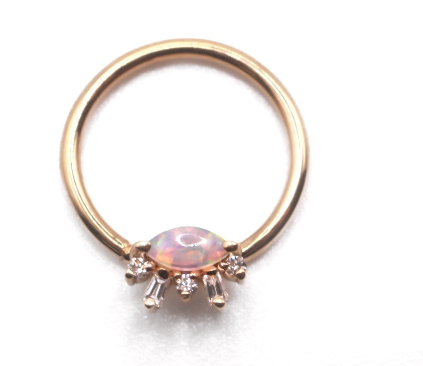 BVLA CHANGE OF HEART- 14k Yellow Gold- WHITE OPAL / DIAMOND- 16g Seam Ring