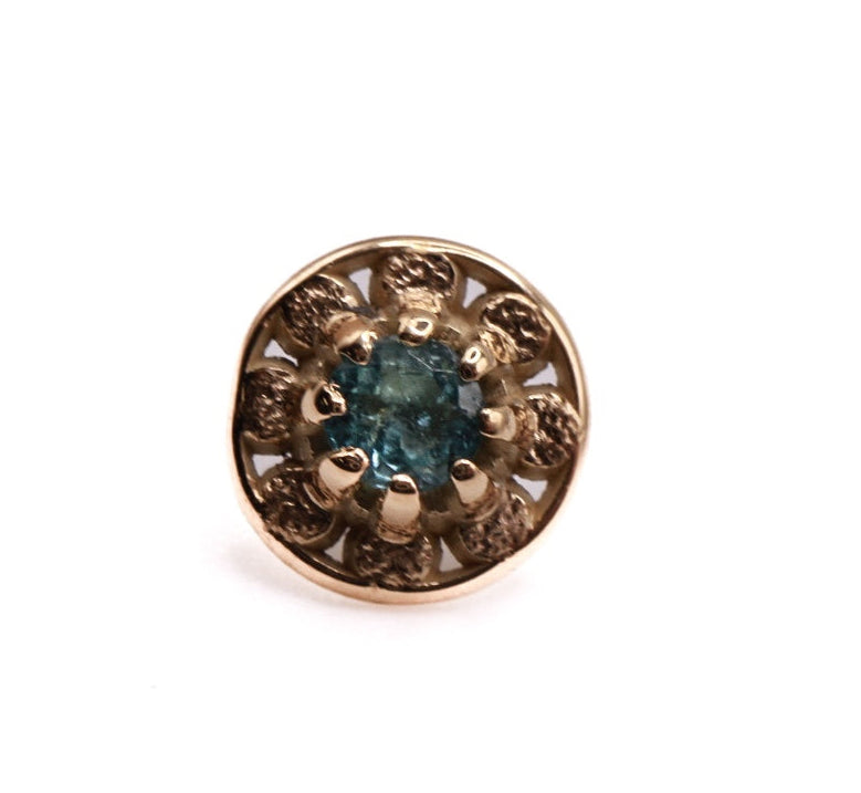 KIWI FLOWER PRONG- 15k Yellow Gold- BLUE TOPAZ