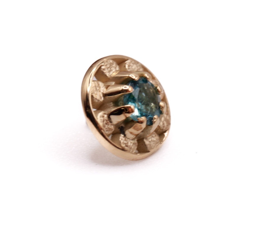 KIWI FLOWER PRONG- 15k Yellow Gold- BLUE TOPAZ