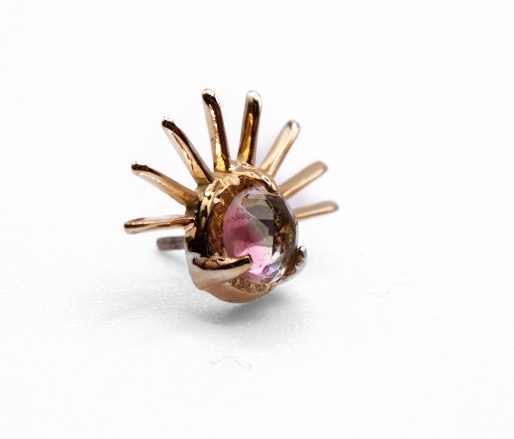 KIWI SUN RAYS- 15k Yellow Gold- WATERMELON TOURMALINE