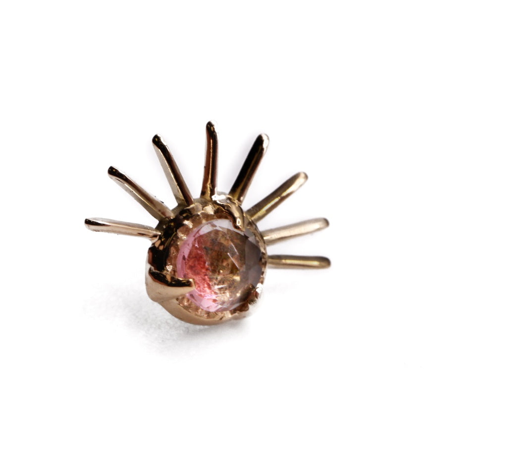 KIWI SUN RAYS- 15k Yellow Gold- WATERMELON TOURMALINE