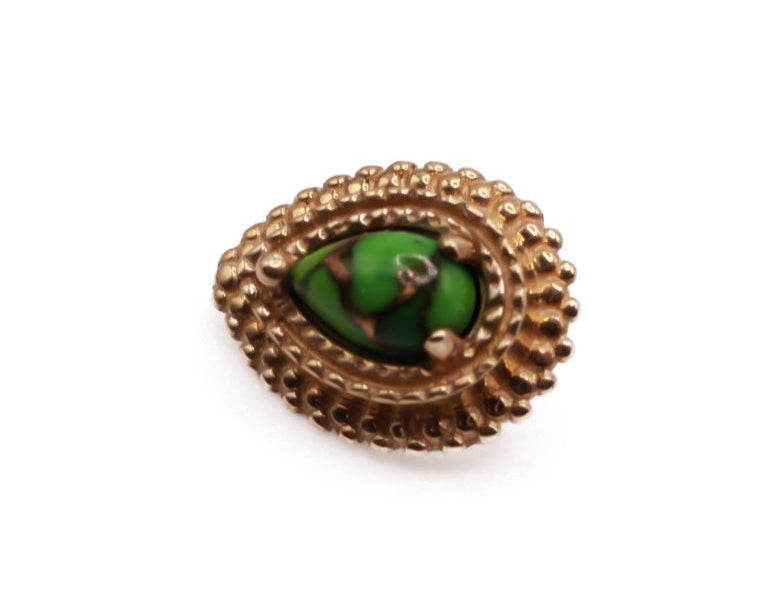 BVLA AFGHAN PEAR 8x6mm- 14k Yellow Gold- Copper Green Turquoise (16g)