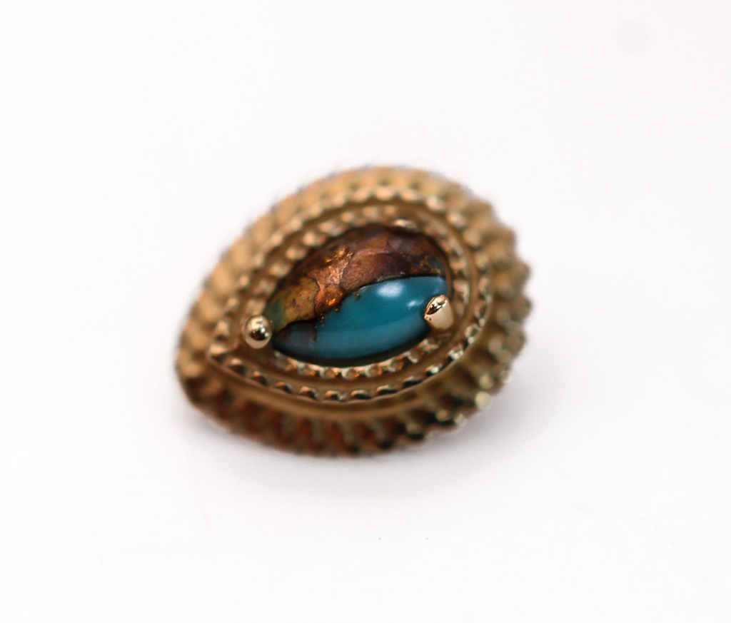 BVLA AFGHAN PEAR 8x6mm -14k Yellow Gold- Copper Blue Turquoise (16g)