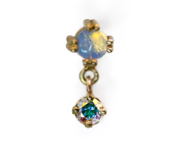 BVLA DUET- 14k Yellow Gold- WHITE OPAL / MERCURY MIST TOPAZ