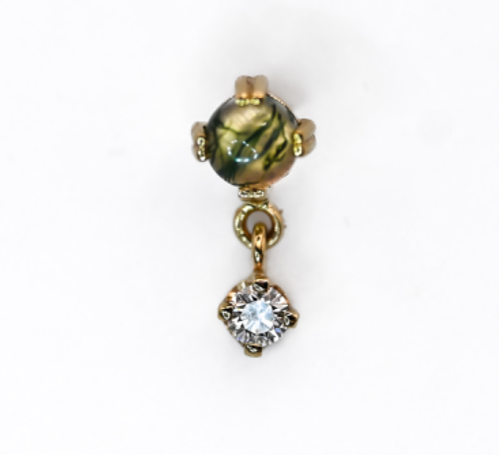 BVLA 14k Yellow Gold DUET- MOSS AGATE / DIAMOND